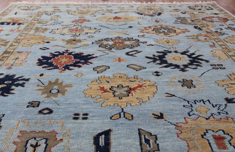 Aqua Turkish Oushak rug 4x6, 5x8, 6x9, 8x10, 9x12, 10x14 ft Antique Hand Knotted Soft Wool rug, Oriental Living Area rug image 2