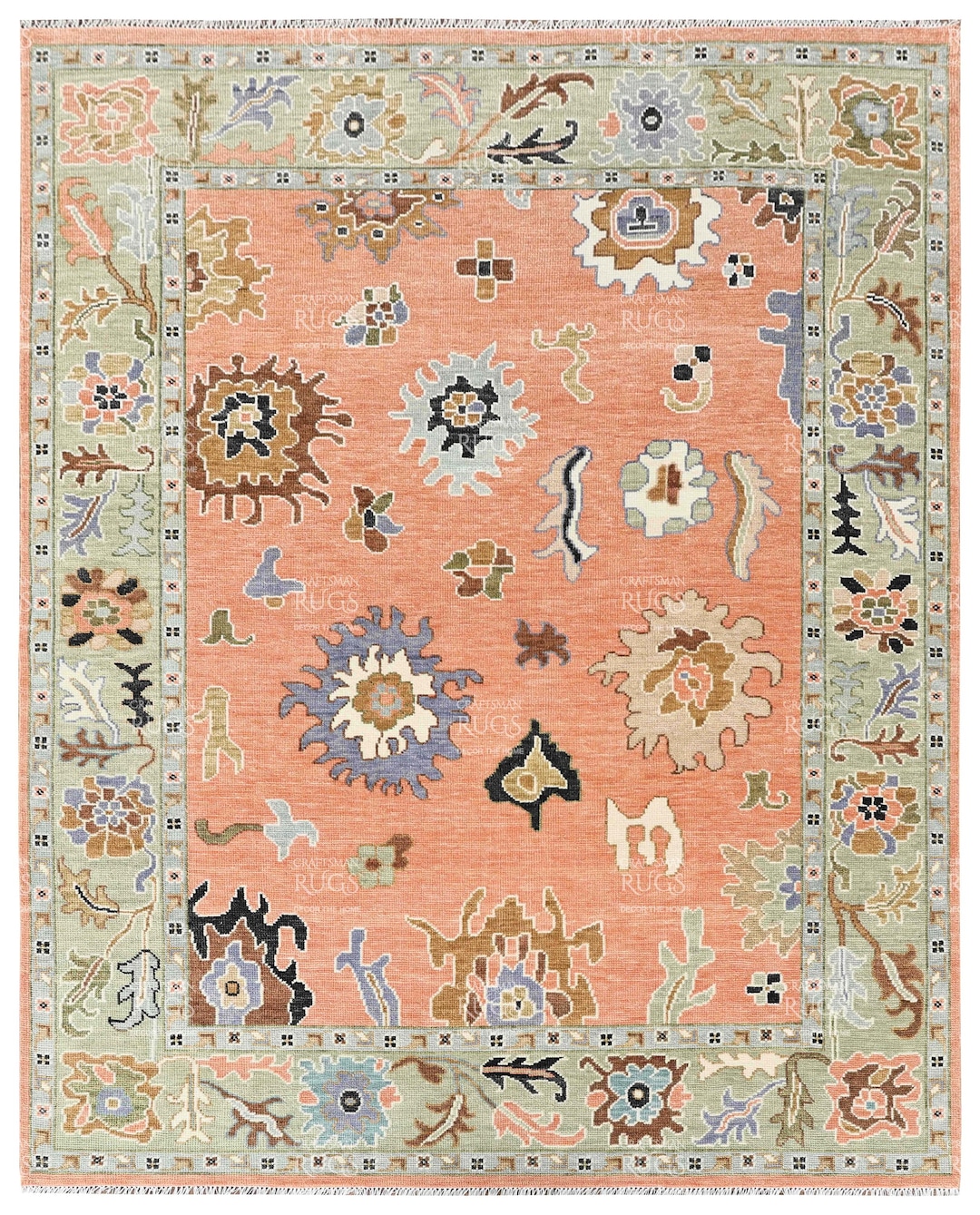 Peachy Rustic Rug Peach Oushak Style Hand Knotted Rug 4x6, 5x8, 6x9, 8x10, 9x12, 10x14 Ft ...