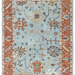 M. Blue- Rust Modern Oushak Hand Knotted Rug 4x6, 5x8, 6x9, 8x10, 9x12, 10x14 ft Handmade Rugs for Living Room - Antique Style Ethnic rug