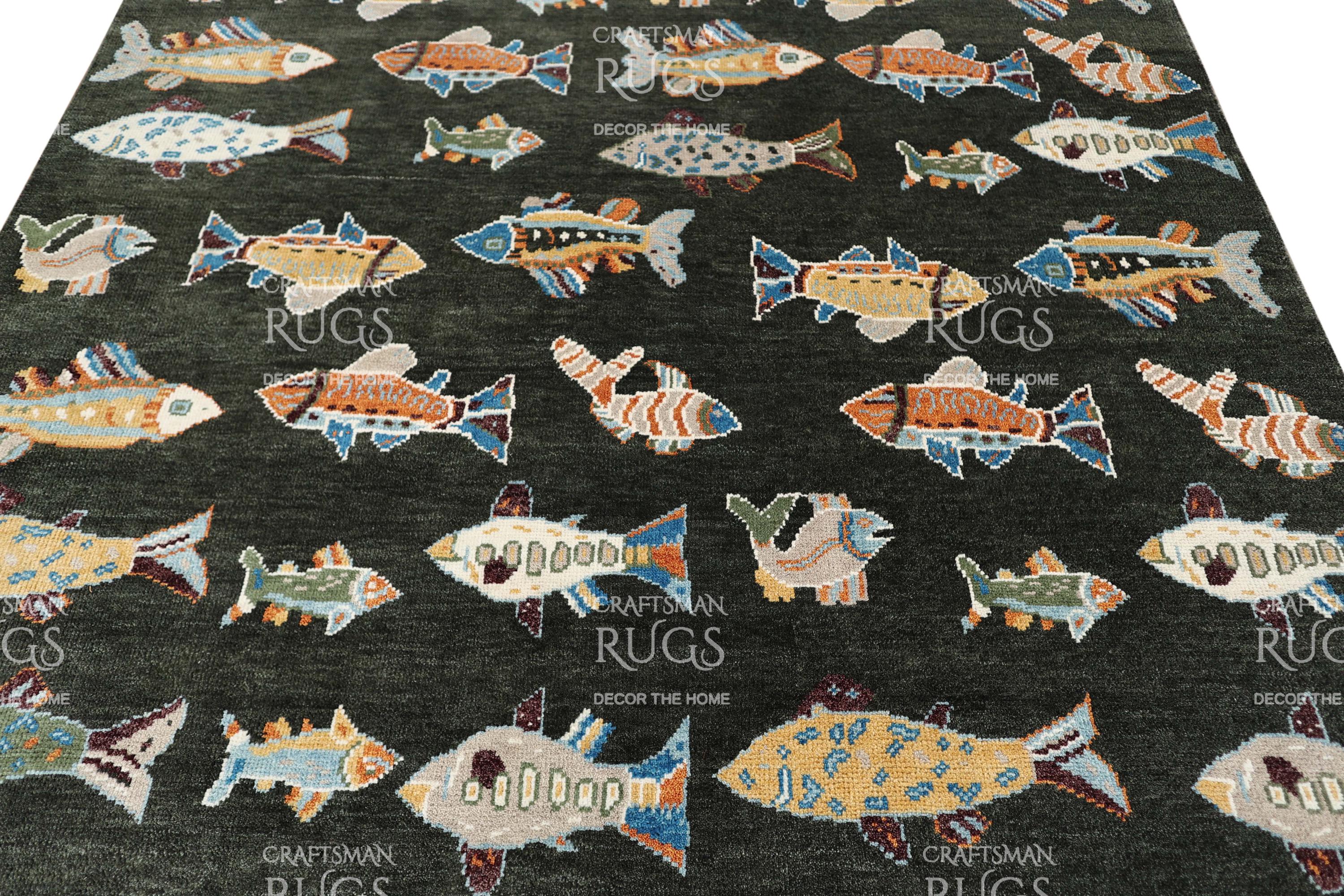 Modern Fish Design Handmade Wool Rug | Hand Knotted Contemporary Rug ...