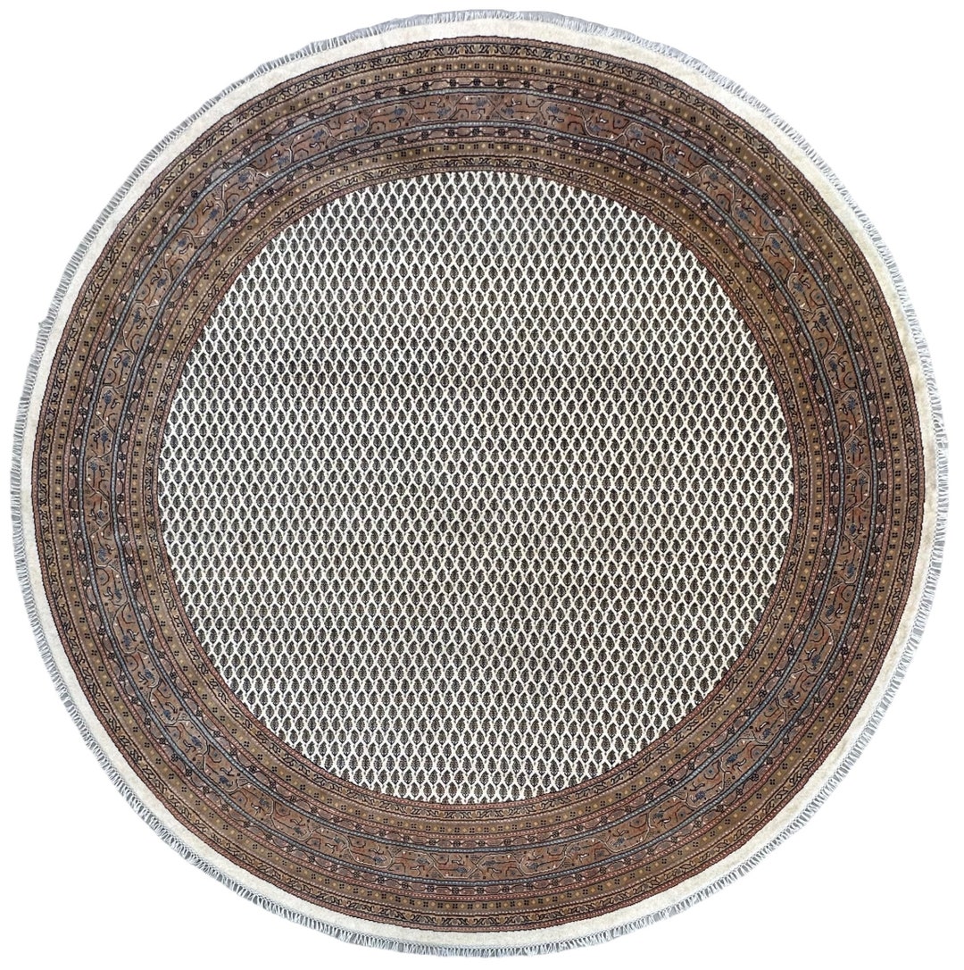 8 Ft Diameter Round Traditional Cream Antique Mir Hand Knotted Rug ...