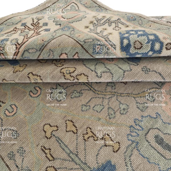 Elegant beige indo oushak vloerkleed, handgeknoopt perfect voor woonruimtes. Maten: 4 x 6 tot 12 x 15 ft. Een combinatie van antiek en modern design