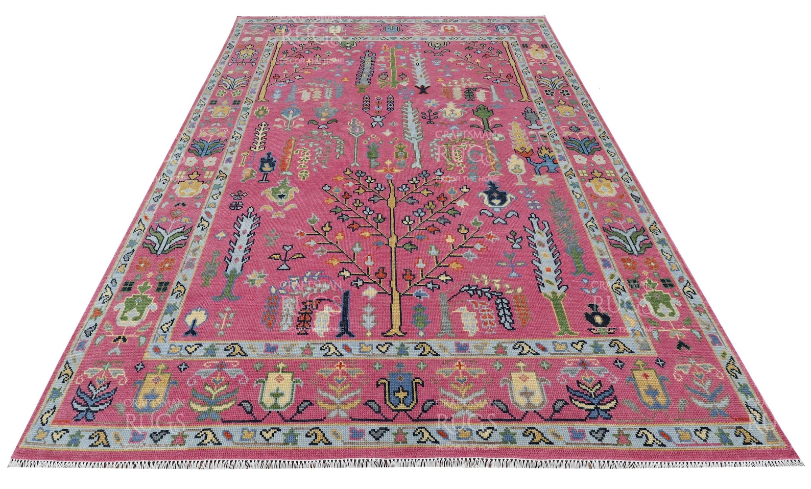 Pink Turkish Rug Pattern Hot Pink Turkish Inspired Oushak Hand Knotted Rug 6x9, 8x10, 9x12 ...