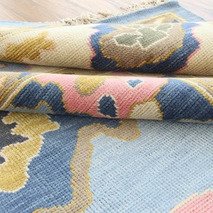 Sky Blue Oushak style rug 4x6, 5x8, 6x9, 8x10, 9x12, 10x14 ft Antique style Hand Knotted Soft Wool rug, Oriental Living Area rug