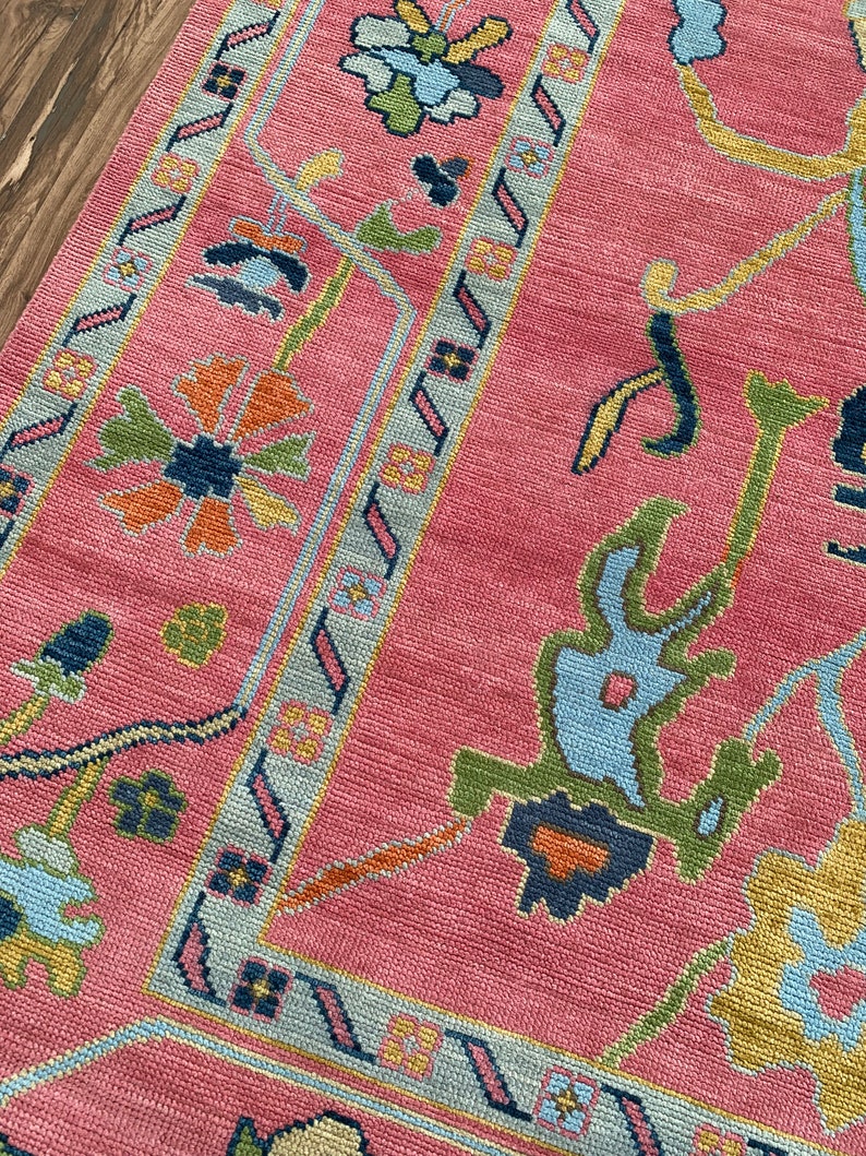 Exquisite Pink Turkish Oushak Hand Knotted Rug 4x6, 5x8, 6x9, 8x10, 9x12, 10x14 ft Handmade Rugs for Living Room Antique Contemporary rug image 5