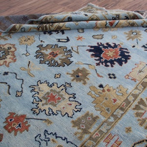 Aqua Turkish Oushak rug 4x6, 5x8, 6x9, 8x10, 9x12, 10x14 ft Antique Hand Knotted Soft Wool rug, Oriental Living Area rug image 4