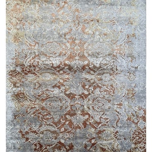 8 x 10 ft handgeknoopt Oushak bloemen abstract vloerkleed, 100% handgemaakte zijden karpetten voor woonkamer, boho decortapijt