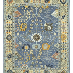 Modern Blue Indo Oushak Premium wool Rug 5x8, 6x9, 8x10, 9x12, 10x14 12x15 Oversized Luxury Hand made Rug