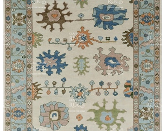 8x10 Quick Ship! Cream color Indo Oushak Rug – Hand-Knotted Wool Rug – Luxurious Contemporary Rug for Living Room, Bedroom & Dining Hall