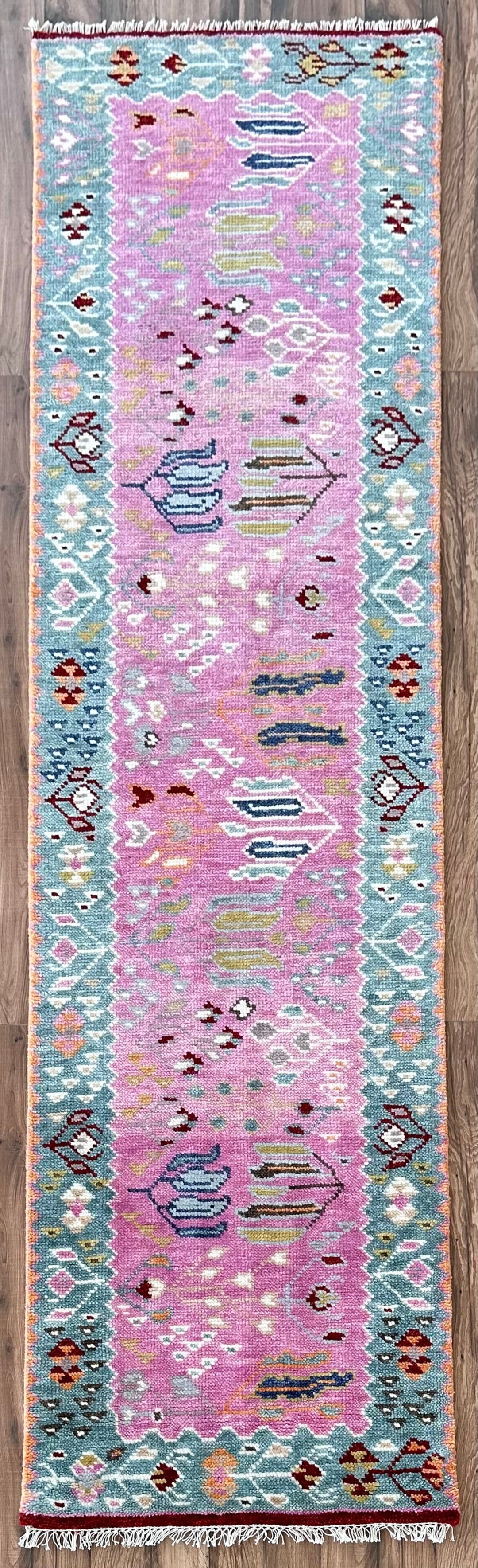 Buy Indo Oushak Runner Rug Red Color Persian Style Hand Knotted Wool