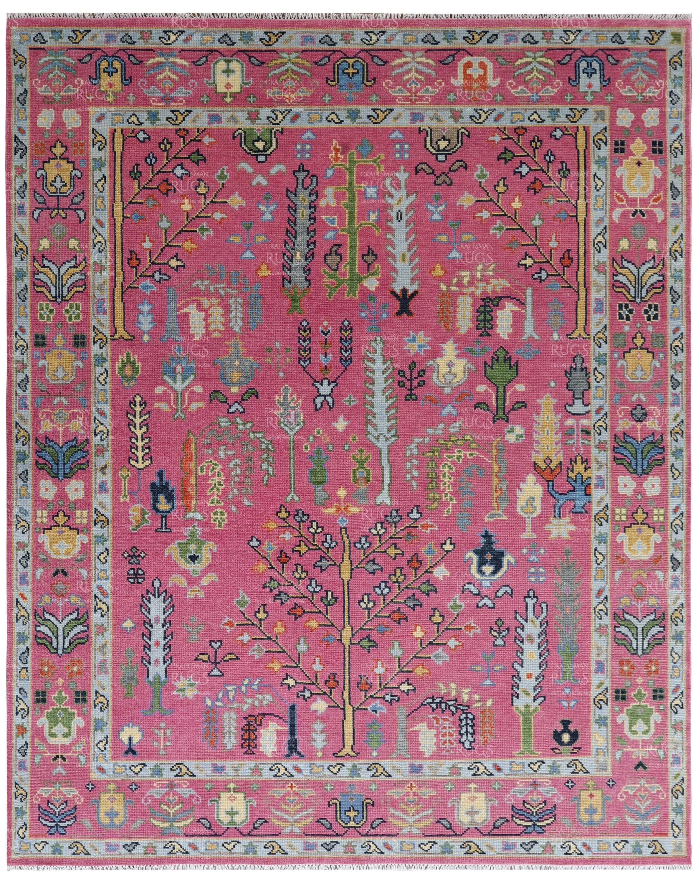 Pink Turkish Rug Pattern Hot Pink Turkish Inspired Oushak Hand Knotted Rug 6x9, 8x10, 9x12 ...