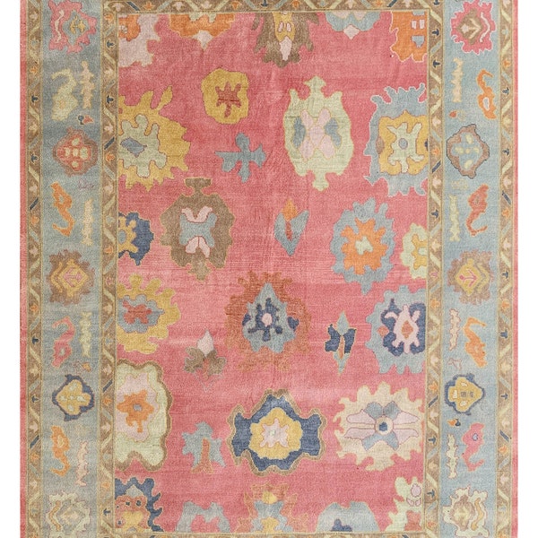 Elegant Oushak Turkish rug 5x8, 6x9, 8x10, 9x12, 10x14ft Antique Handknotted Soft wool rug, Oriental rug - Persian Pink rug- Living area rug