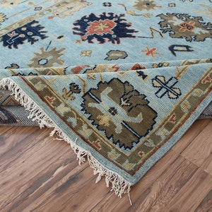 Aqua Turkish Oushak rug 4x6, 5x8, 6x9, 8x10, 9x12, 10x14 ft Antique Hand Knotted Soft Wool rug, Oriental Living Area rug image 7