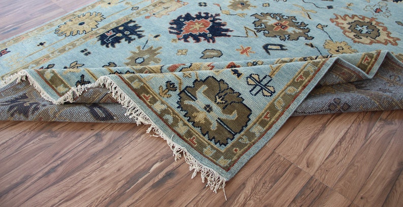 Aqua Turkish Oushak rug 4x6, 5x8, 6x9, 8x10, 9x12, 10x14 ft Antique Hand Knotted Soft Wool rug, Oriental Living Area rug image 7