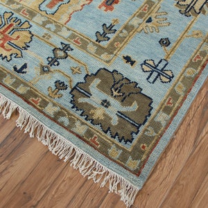 Aqua Turkish Oushak rug 4x6, 5x8, 6x9, 8x10, 9x12, 10x14 ft Antique Hand Knotted Soft Wool rug, Oriental Living Area rug image 9