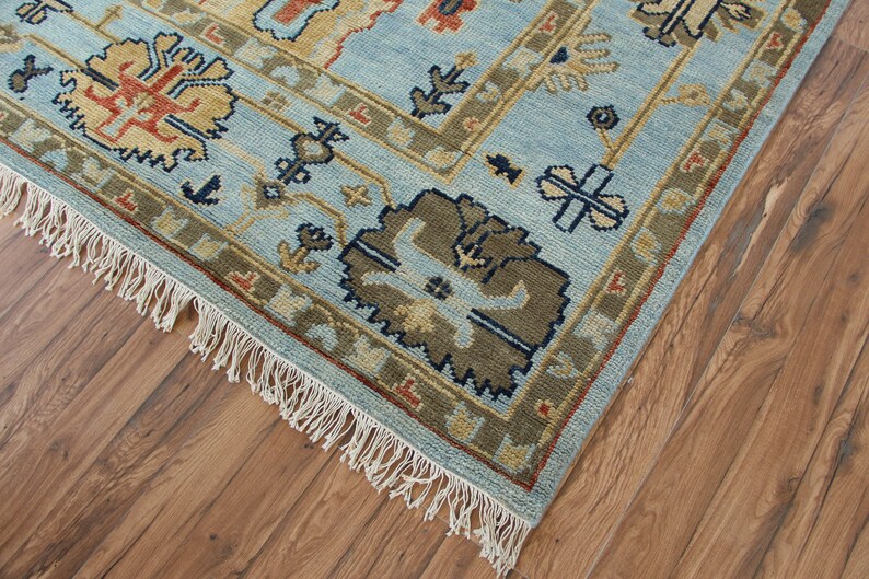 Aqua Turkish Oushak rug 4x6, 5x8, 6x9, 8x10, 9x12, 10x14 ft Antique Hand Knotted Soft Wool rug, Oriental Living Area rug image 9