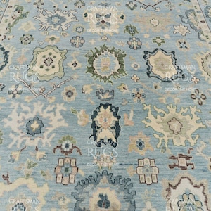 Pu&ograve; includere: Un tappeto azzurro con un intricato motivo floreale. Il tappeto presenta vari disegni floreali e geometrici nei toni del crema, verde e marrone. Il tappeto &egrave; realizzato in un materiale morbido ed &egrave; adatto per soggiorni e camere da letto.