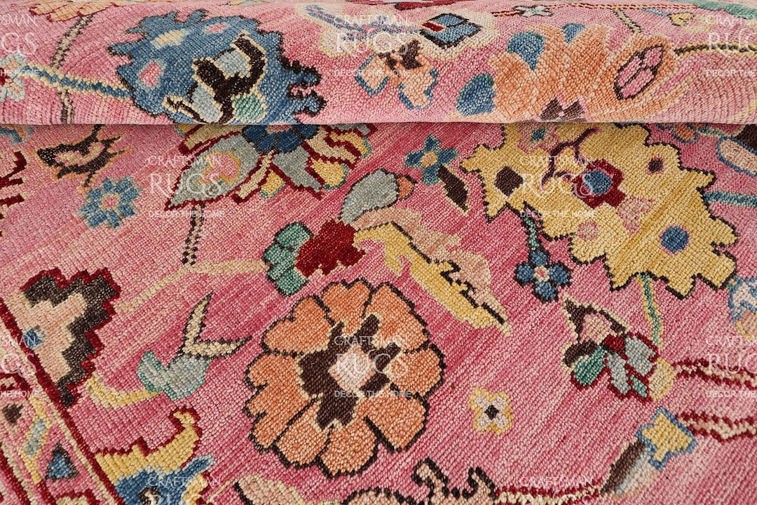 Pink Turkish Rug Pattern Pink Hand-knotted Oushak Rug – Turkish Style Wool Area Rug With ...