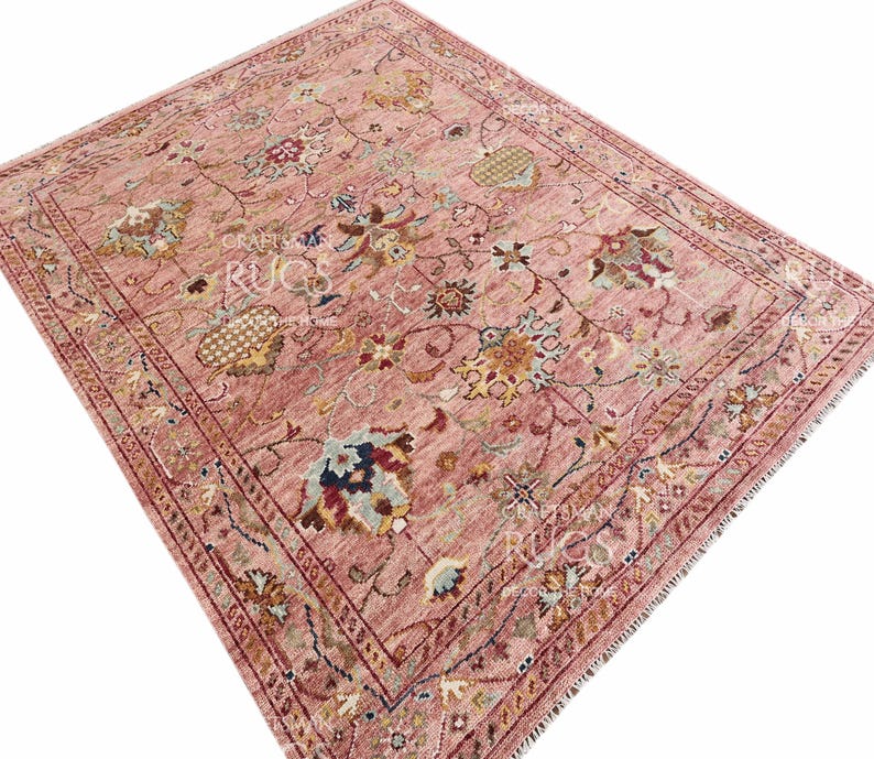 Pink Turkish Rug Pattern Pink Hand-knotted Oushak Rug – Traditional Turkish Design With Red ...