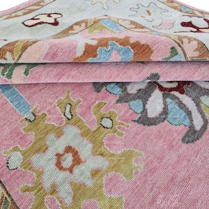 Pink- Ivory Indo Oushak Hand Knotted Rug 4x6, 5x8, 6x9, 8x10, 9x12, 10x14 ft Handmade Rugs for Living Room - Antique Style Ethnic rug