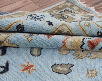 Aqua Turkish Oushak rug 4x6, 5x8, 6x9, 8x10, 9x12, 10x14 ft Antique Hand Knotted Soft Wool rug, Oriental Living Area rug