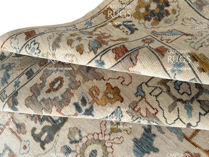 Detailed Rug Beige Oushak Style Hand Knotted Rug 4x6, 5x8, 6x9, 8x10, 9x12, 10x14 Ft ...