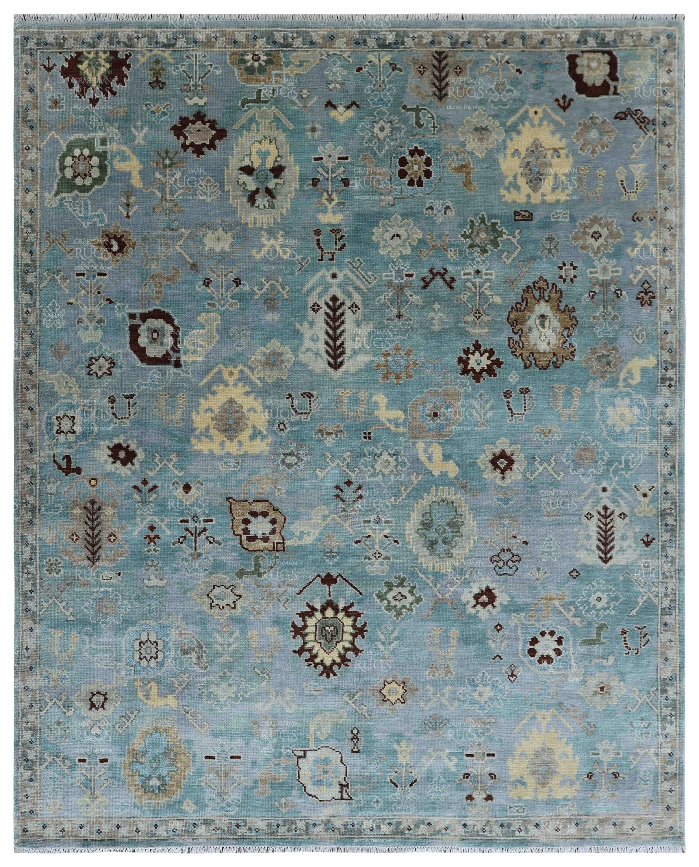 8x10 ft Quick Ship! Turquoise - Multicolor Oushak Hand Knotted Rug, Handmade Rugs for Living Room - Antique style Contemporary rug
