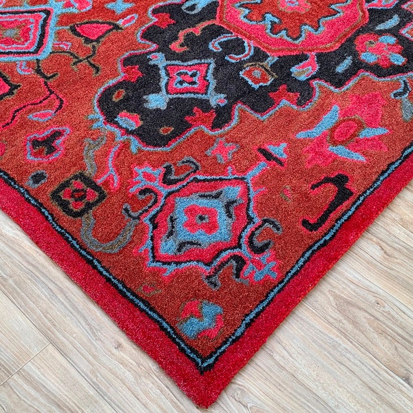 Elegant Modern Heriz Rug, Antique Persian Rug, Handwoven Red Serapi Rug, Area rug for Living room - Bedroom rug