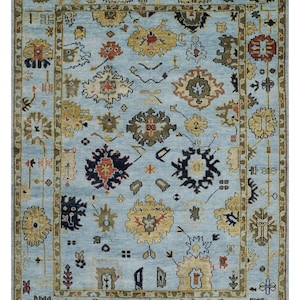 Aqua Turkish Oushak rug 4x6, 5x8, 6x9, 8x10, 9x12, 10x14 ft Antique Hand Knotted Soft Wool rug, Oriental Living Area rug image 8