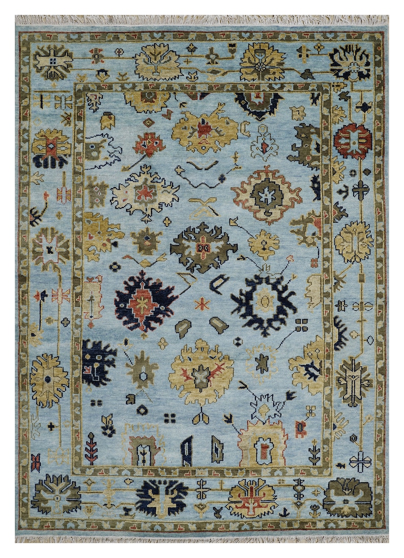 Aqua Turkish Oushak rug 4x6, 5x8, 6x9, 8x10, 9x12, 10x14 ft Antique Hand Knotted Soft Wool rug, Oriental Living Area rug image 8