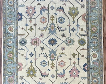 8x10 ft Elegant Turkish Oushak Rug, Hand Knotted Perfection for Living Spaces. A Fusion of Antique and Modern Design