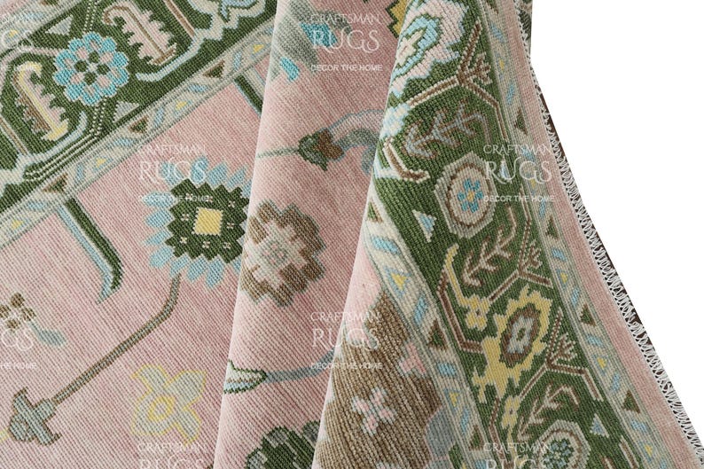 Detailed Rug Modern Pink-moss Oushak Hand Knotted Rug 4x6, 5x8, 6x9, 8x10, 9x12 ...