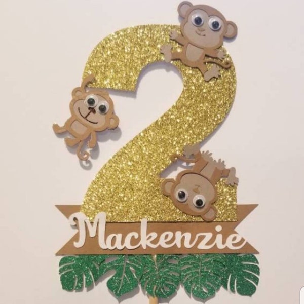 Personalized Monkey Theme Birthday Cake Topper - Birthday Party - Animal Theme - Monkey Theme