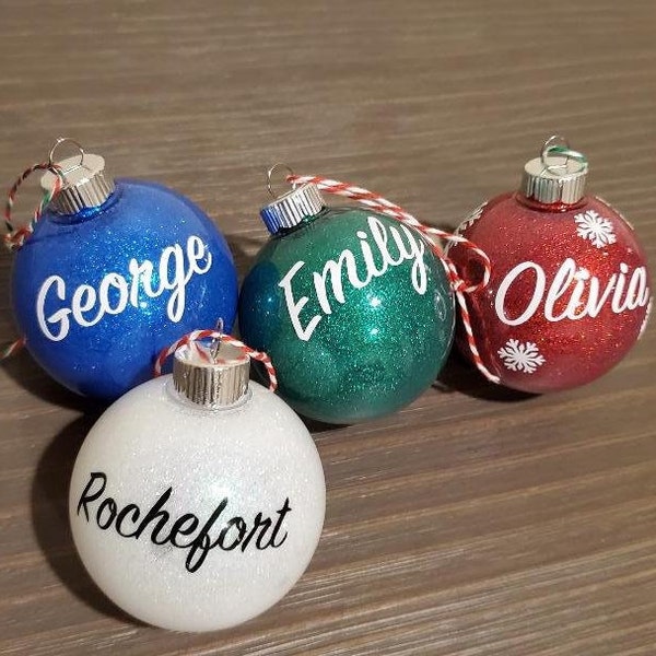 Personalized Christmas Glitter Ball Ornaments, Christmas Gifts, Christmas Baubles, Family