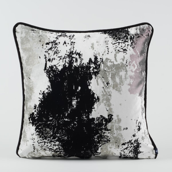 Abstract Black & White Velvet Pillow Cover: Modern Home Decor