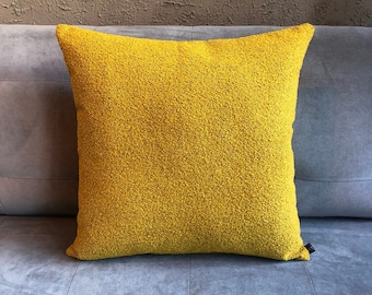 Yellow Boucle Pillow | Boho Boucle Cushion | Scandinavian Pillow | Mustard Throw Pillow