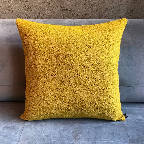 Yellow Boucle Pillow | Boho Boucle Cushion | Scandinavian Pillow | Mustard Throw Pillow