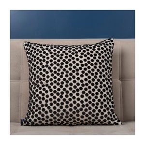 Black and White Dot Velvet Pillow|Linen and Velvet Pillow|Minimalist Velvet and Linen Pillow|  Black Velvet Pillow| 22 x 22 Velvet Pillow