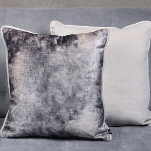 Gray and beige velvet throw pillow| Cloudy design pillowcase| Gray cushion cover| Gray marble velvet pillow 17x17| Double side velvet pillow