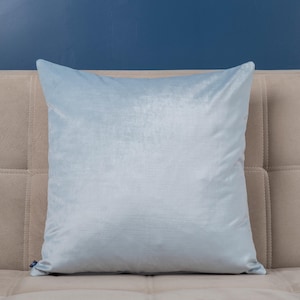 Handmade Baby Blue Velvet Pillow for Elegant Home and Couch Decor