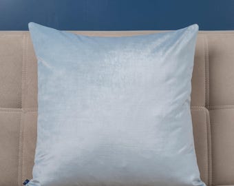 Handmade Baby Blue Velvet Pillow for Elegant Home and Couch Decor