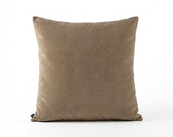 Brown Cotton Velvet Throw Pillow Cover: Light Brown Cushion, 22x22 inch