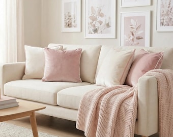 Baby Pink Velvet Pillow Cover with White Color Piping - Upholstery Velvet Cushion Cover - Decorative Velvet Pillowcase - Any Size & Colors