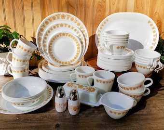 Vintage Corelle Pyrex &quot;Butterfly Gold&quot; - Dinner, Salad - Luncheon Plates, Hook Cups, Saucers, Great Condition!