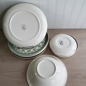 Harker Mid Century Modern Persian Key Dinner, Salad plates / Serving Bowl /1966 / Olive Sage Green and Cream image 8