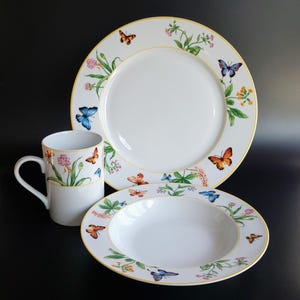 Vintage Gorham Butterfly Menagerie Fine China, Dinner Plates, Rim Soup Bowls, Coffee Mugs, Colorful Butterflies & Flowers, Sold Separately