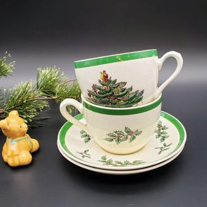 Vintage Spode Tea Cup & Saucer Sets, Spode Christmas Tree Pattern, Holiday China - Christmas Décor - Made in England, Great Gift, MINT!