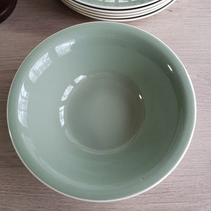 Harker Mid Century Modern Persian Key Dinner, Salad plates / Serving Bowl /1966 / Olive Sage Green and Cream image 5
