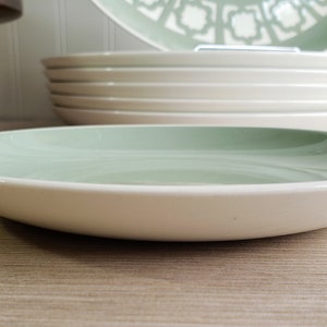 Harker Mid Century Modern Persian Key Dinner, Salad plates / Serving Bowl /1966 / Olive Sage Green and Cream image 6