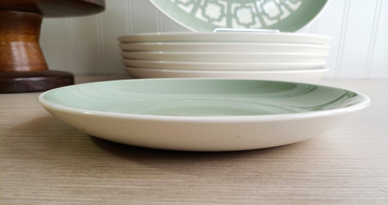 Harker Mid Century Modern Persian Key Dinner, Salad plates / Serving Bowl /1966 / Olive Sage Green and Cream image 6